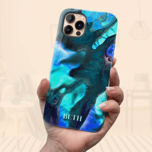 Turquoise Opal Marble Custom Name iPhone Case